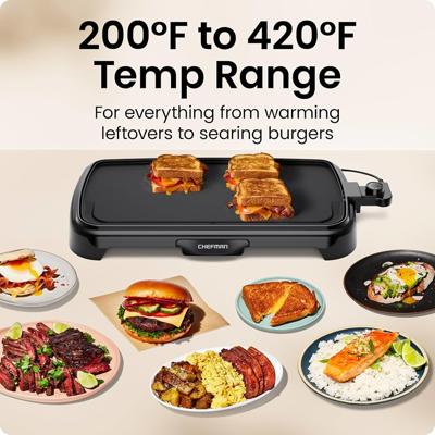 Amazon.com: Chefman XL Electric Griddle with Removable Temperature Control, Immersible Flat Top Grill, Burger, Eggs, Pancake Griddle, Nonstick Extra L