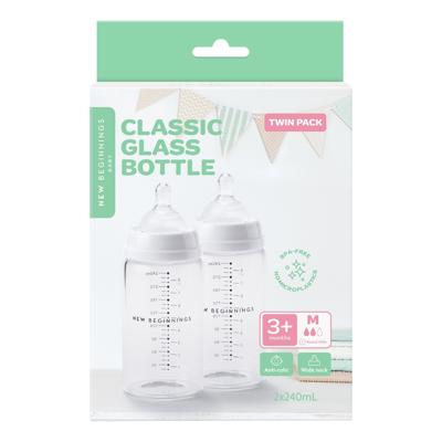 New Beginnings Classic Glass Bottle 240ml Twin Pack | Baby Bunting AU