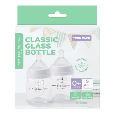 New Beginnings Classic Glass Bottle 120ml Twin Pack | Baby Bunting AU