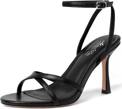 Amazon.com | Mostrin Black Strappy Heels for Women Lace Up Ankle Strap Round Open Toe Stiletto High Heels Womens Heeled Sandals for Prom, Party, Dail
