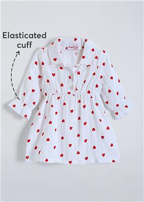 Shop Online Heart Printed Muslin Dress at ₹521