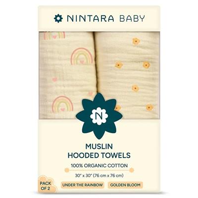 Buy Nintara Baby Hooded Towel Set Of 2 - Under The Rainbow, Golden Bloom | Baby Bath Towels Online