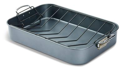 Master Chef Heavy-Duty Grey Non-Stick Roaster with Handle and Rack, 17-in