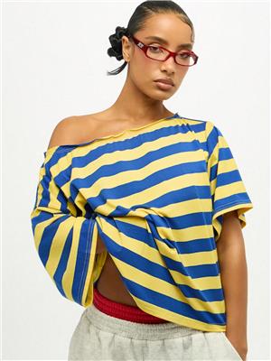 SUMWON WOMEN Off Shoulder Striped Top Casual Summer Fashion Oversized Loose Fit Boxy Short Sleeve Pullover Bold Street Style｜MISSGUIDED
