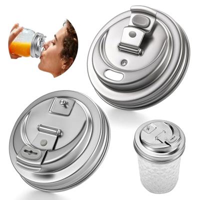 Palksky Mason Jar Drinking Lids,Stainless Steel Wide Mouth Mason Jar Sip Lid accessories,Anticracking Leak Proof Seal Flip Cap Cover Airtight Accessor