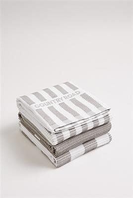 Mid Grey CR Stripe Australian Cotton Tea Towel Pack of 3 - Natural Fibres | Country Road