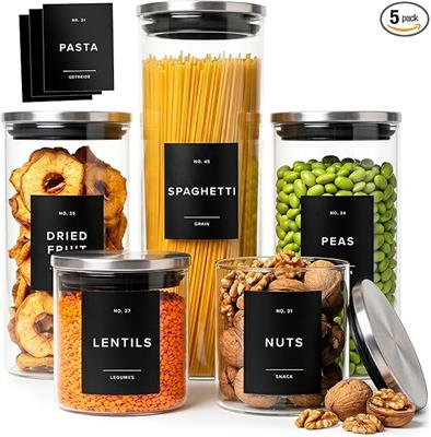 Amazon.com: EDELHAUS Glass Storage Containers with Stainless Steel Lids [Extra Thick Glas] with 54 Labels - Canister For Pantry Noodles Flour Cereal R