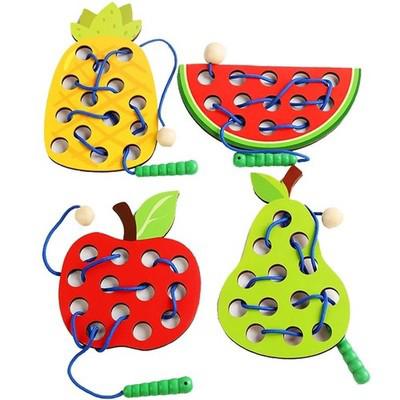 Threading Toy - Wooden Fruit Lacing Set - Educational Toy for Toddlers | eBay UK