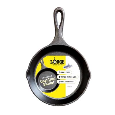 Lodge Seasoned Cast Iron Skillet - PFAS-Free, Non-Toxic Cookware - Use with an Oven, Stove, Grill, or Campfire - Naturally Non-Stick & Oven Safe - 6.5