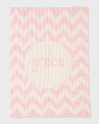 Butterscotch Blankees Personalized Ribbed Chevron-Knit Baby Blanket, Light Pink | Neiman Marcus