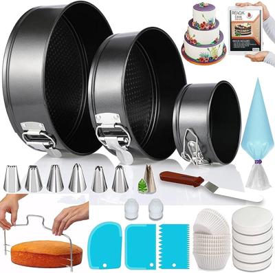 Amazon.com: RFAQK 100pcs Cake Pan Sets for Baking + Cake Decorating Supplies: 3 Non-Stick Springform Pans Set (4, 7, 9 inches), Icing Tips, Cake Level