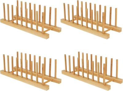 Amazon.com - Yuixoseu Bamboo Dish Drying Rack Kitchen Cabinet Organizer, Plate Pot Lid Organizer, Wooden Drying Rack Stand Drainer for Dish, Pots, Lid