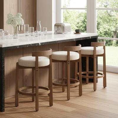 Ya-Home Mid-Century Bar Stools Set of 3, 26.5 Inch Linen Counter Height Upholstered Barstools Bar Chairs with Solid Wooden Legs for Kitchen Island Din