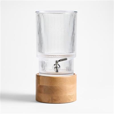 Atwell 1.7-Gallon Drink Dispenser and Oak Madeira Stand Set | Crate & Barrel