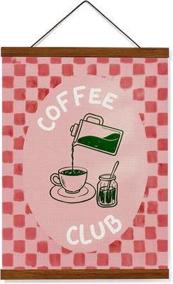 Amazon.com: FOPENEM Trendy Retro Pink and Green Coffee Club Wall Art Decor, Groovy Pink and Red Checkered Wall Decor Poster Hanger Frame for Kitchen C
