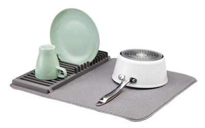 Type A Comfort Absorbent Folding Microfibre Dish Drying Mat & Draining Rack, Grey, 20 x 16-in