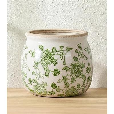 DREAMLOOM Vintage Ceramic Planter for Indoor Plants,6.1 Ice Crack Cottage Scroll Vase Tuscan Decor Flower Pots with Drainage Holes Home Kitchen Farmh