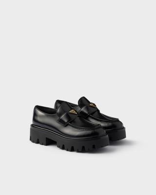 Black Brushed leather loafers | PRADA
