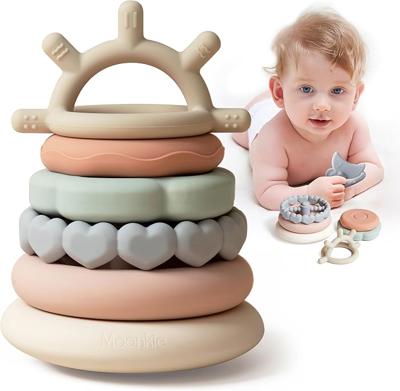Amazon.com: Moonkie Stacks of Circles Soft Teething Toy | Educational Learning Baby Toy | Stacking Ring Toys for Babies Boy and Girl | 7 Piece Teether