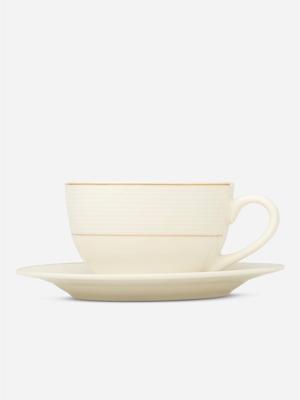 Grace Ribbed Gold Rim Cup & Saucer White | Bash