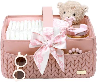 LUKJOJO Nappy Organiser Storage Caddy, Portable Nursery Storage Basket For Newborn Essentials, Baby Shower Gifts Basket For Changing Table (Dusty Rose
