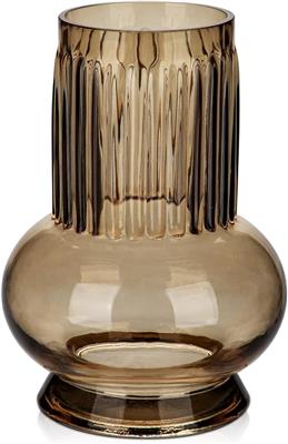 Hollyone 18cm Brown Glass Vase for Flowers, Modern Glass Vase for Home Decor, Wedding, Party, Table, Centerpiece, Shelf, Living Room, Bedroom, Kitchen