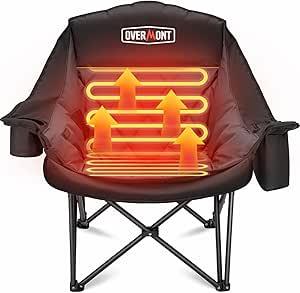 OVERMONT Oversized XL Heating Camping Folding Chair for Adults -Heavy-Duty Padded Folding Chair with Side Pocket Cup Holder