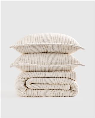 Organic Cotton Channel Stitch Coverlet Set in Taupe
