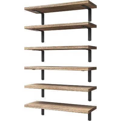 Set of 6 Wood Floating Shelves, Farmhouse Wall Decor Shelves for Bedroom Bathroom Living Room Storage & Books : Target