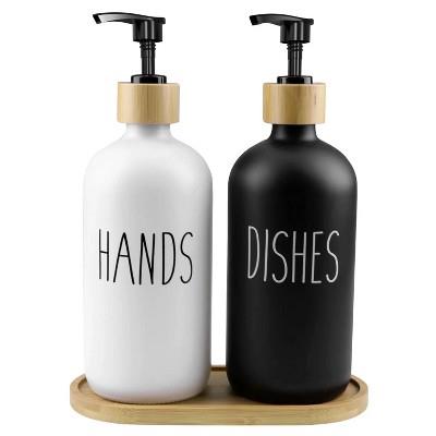 BRINJOY Glass Soap Dispenser Set, Contains Hand Soap and Dish Soap Dispenser(Black & White), Hand Dispenser, Lotion Dispenser : Target