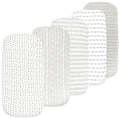 Baby Bassinet Sheet Set for Boy and Girl, 5 Pack Set, Universal Fitted for Oval, Hourglass & Rectangle Bassinet Mattress, Fitted Sheets Size 32 x 16 x