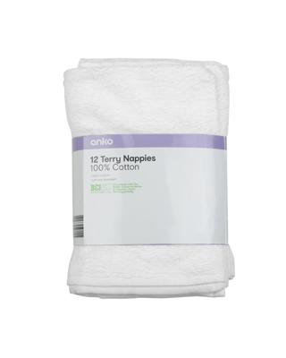 12 Pack Cotton Terry Nappies - Kmart