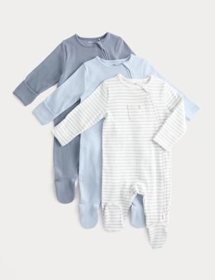 3 Pack Cotton Rich Ribbed Sleepsuits (6½lbs-3 Yrs) | M&S | M&S