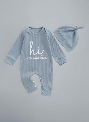 Geagodelia Newborn Baby Boy Hello Im New Here Baby Grow Long Sleeve Romper One Piece Outfit with Hat Cotton Autumn Winter Clothes for Babies (Blue, 0-