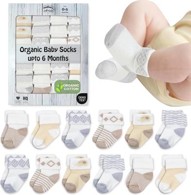 Mothers Choice Organic Cotton Baby Socks, 12 Pairs, Unisex 0-6 Months - Soft, Hypoallergenic Newborn & Infant Socks - Baby Girl & Boy Gifts, (12Pcs,