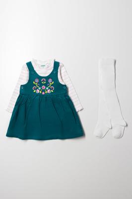 Corduroy Pinafore Set With Tights Green | Dresses & Dungarees | Ackermans