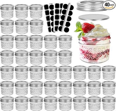 Amazon.com: CycleMore 40 Pcs 4oz Clear Glass Mini Mason Jars With Silver Separable Lids and Diamond appearance, Small Spice Canning Jars for Honey, Ja