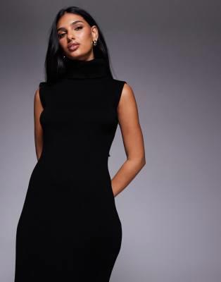 Kaiia exclusive ribbed knit high neck sleeveless maxi dress in black | ASOS