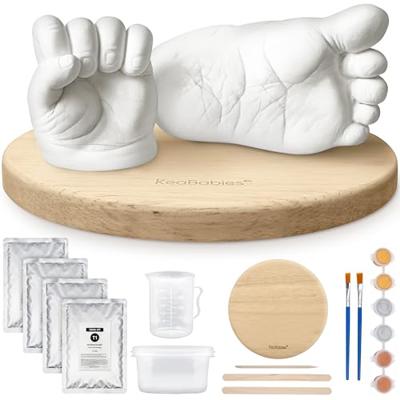 KeaBabies Baby Casting Kit Hands and Feet Mold - 3D Newborn Hand Casting Kit & Stylish Wood Base, Easy DIY Infant Foot Molds 0-9 Months, First Christm