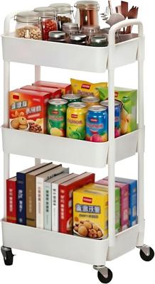Amazon.com: Sywhitta 4-Tier Plastic Rolling Utility Cart with Handle, Multi-Functional Storage Trolley for Office, Living Room, Kitchen, Movable Stora
