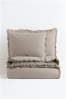 Taupe Ruffle-trimmed King/Queen Duvet Cover Set at H&M Home | H&M CA