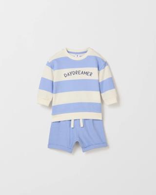 Organic Cotton Baby Crew Fleece Top and Short 2 Piece Set - Blue / Stripe | Target Australia