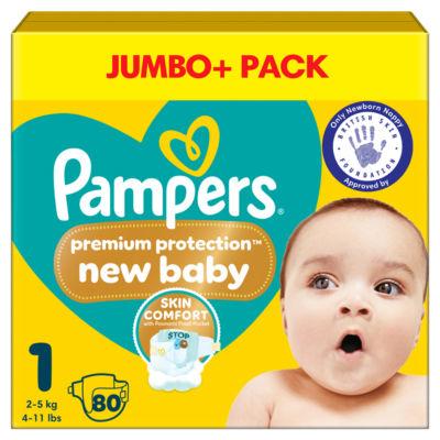 Pampers Premium Protection New Baby Size 1, 80 Nappies, 2kg-5kg, Jumbo+ Pack - ASDA Groceries