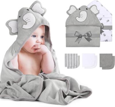 momcozy Hooded Baby Towel Set, 8-Piece Baby Bath Towel Set, 2Pcs Baby Towel and 6Pcs Baby Wash Cloth, Soft and Super Absorbent Baby Washcloths for Tod