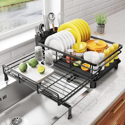 Amazon.com - SNTD Dish Drying Rack - Extendable Dish Rack, Large Sink Drying Dish Drainer for Kitchen Counter, Stainless Steel Dish Strainer with Uten