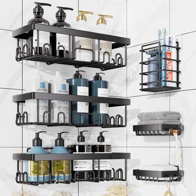 Ophanie Adhesive Shower Caddy 6 Pack, Wall-Mounted Storage, Waterproof Black Baskets - Walmart.com
