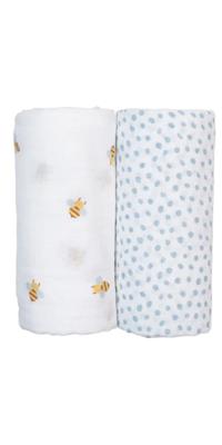 Buy Lulujo Cotton Muslin Swaddles Bees & Blue Dots at Well.ca | Free Shipping $35  in Canada