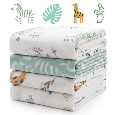 Momcozy Muslin Swaddle Blankets, 4 Pack, Breathable 2-Layer Gauze Large 47 x 47 Baby Swaddling Receiving Blanket Wraps for Newborn Boys Girls, Bra