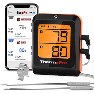 ThermoPro 2-Probe Digital Read Bluetooth Wireless Food & Meat Cooking Thermometer with Backlight Dis