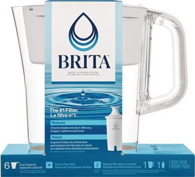 Brita® Denali Water Filter Pitcher with Standard Filter, BPA Free, 6 Cup Capacity, White